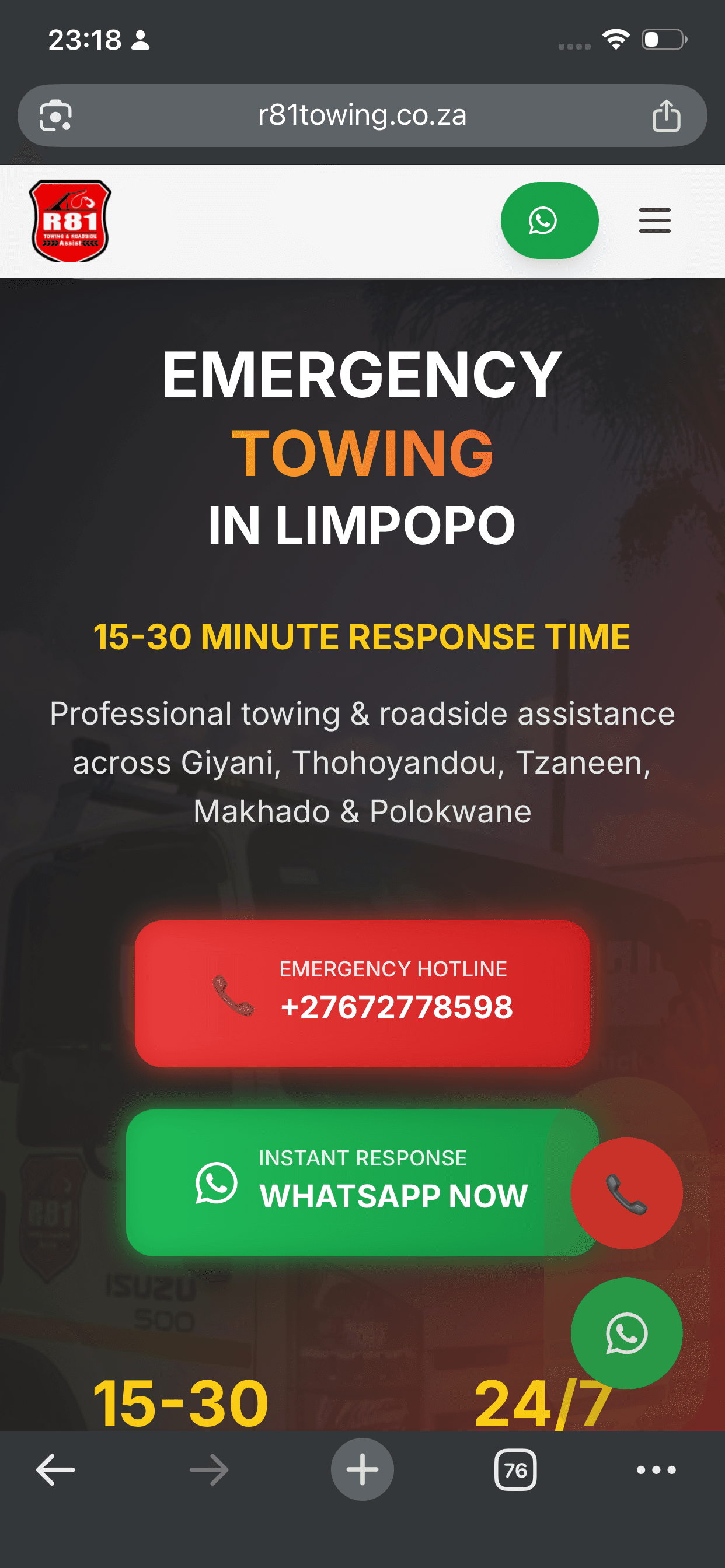 R81 Towing & Roadside Assist interface view 2